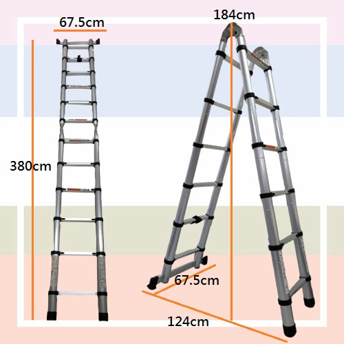 商品內容【【Incare】鋁合金多功能伸縮梯-A字型(直梯最高380cm)-租伸縮梯子】 - 居品租市